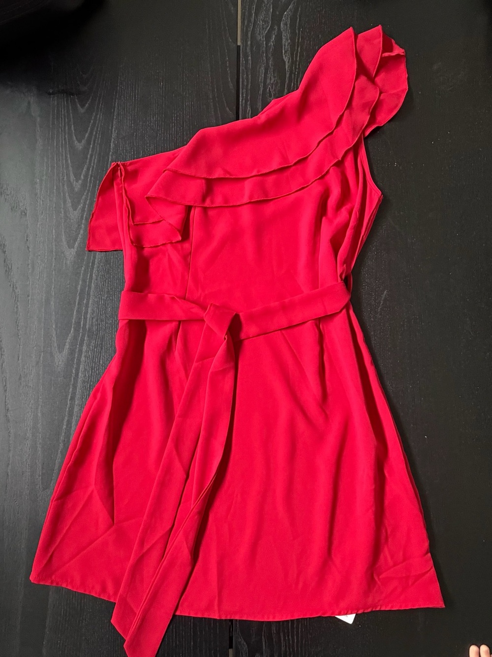 Cupshe One-Shoulder Red Ruffle Dress with Waist Tie